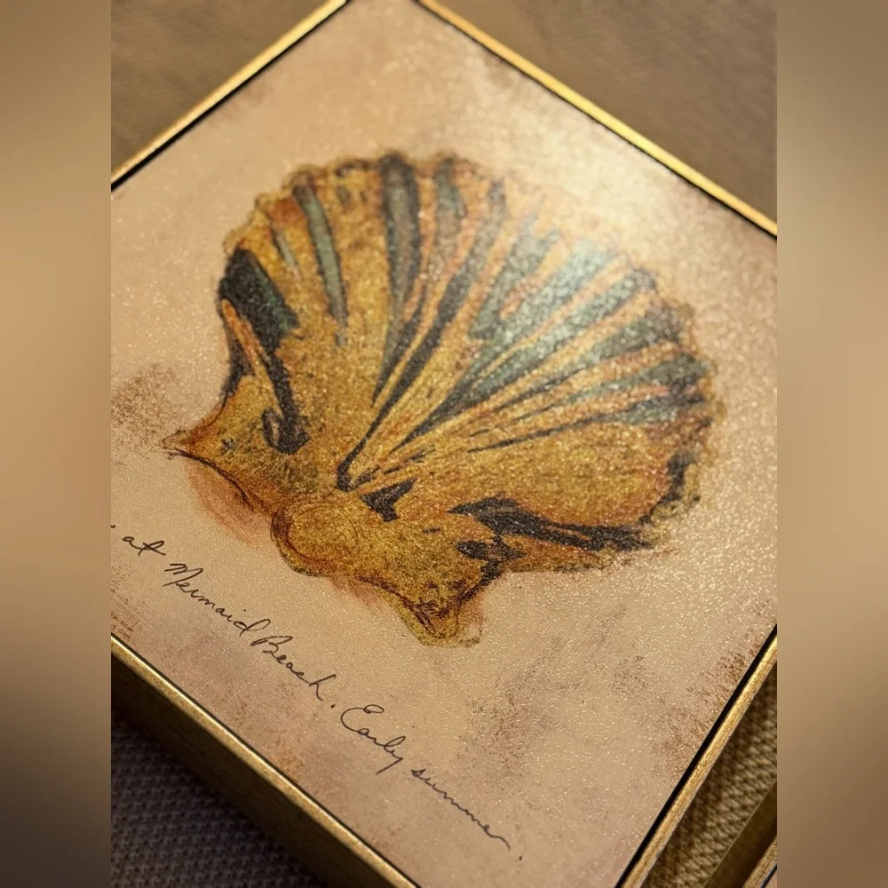 Set of 3 Pier 1 Golden‎ Toned Reef Art